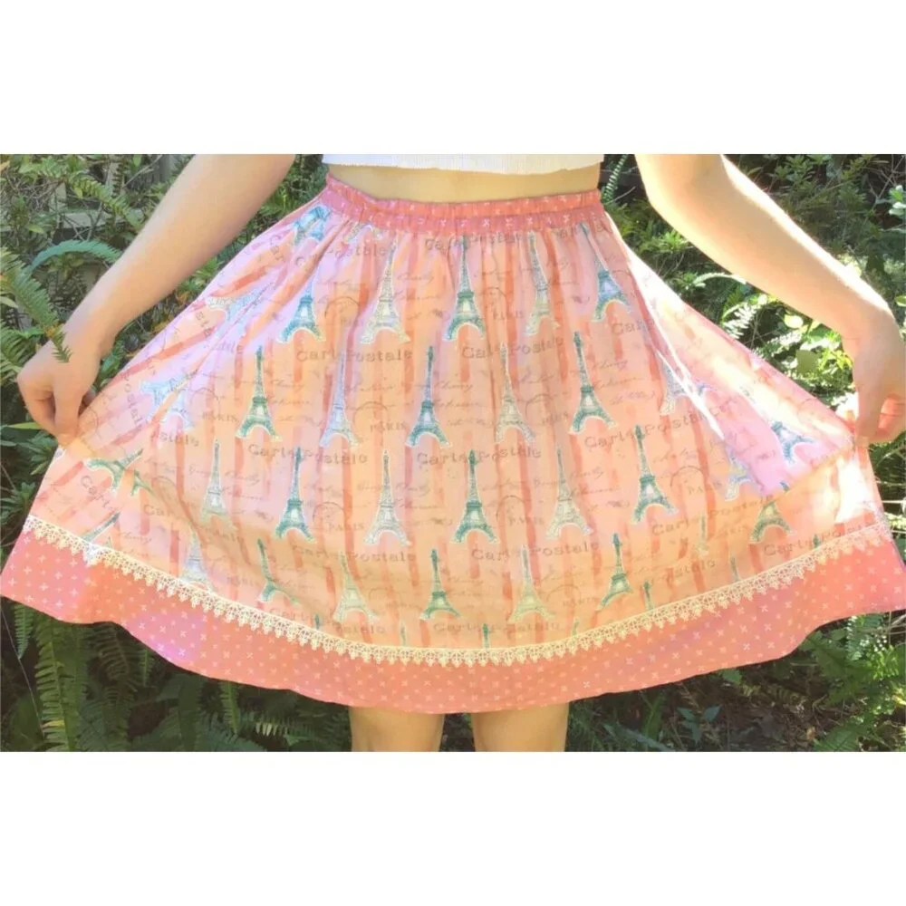 Eiffel Tower Skirt Womens Size Small Pink Paris France Handmade Travel Vacation